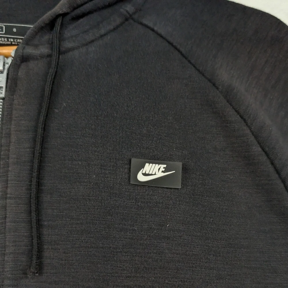Nike Hoodie Men's L Black Slub Full Zip Fleece Raglan Small Logo Athleisure